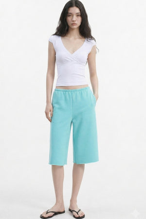 Low-Waist Frayed Straight-Leg Terry Sweatpants