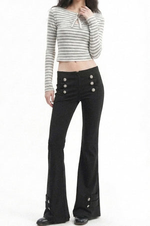 Low-Waist Waistless Buttoned Flared Pants