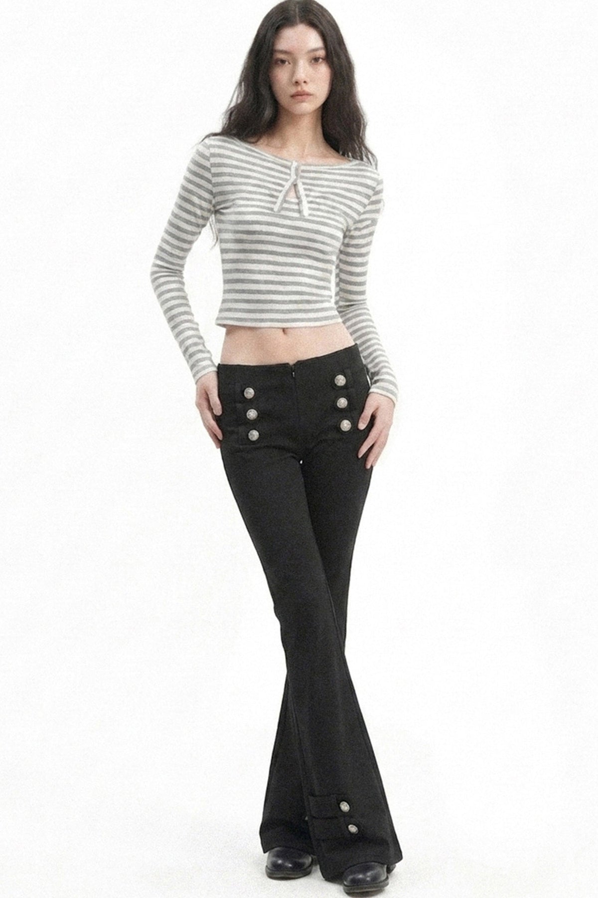 Low-Waist Waistless Buttoned Flared Pants