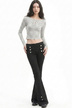 Low-Waist Waistless Buttoned Flared Pants
