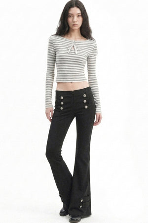 Low-Waist Waistless Buttoned Flared Pants