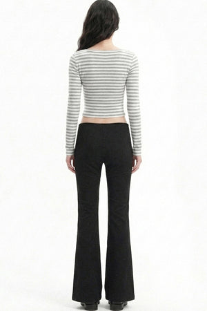 Low-Waist Waistless Buttoned Flared Pants
