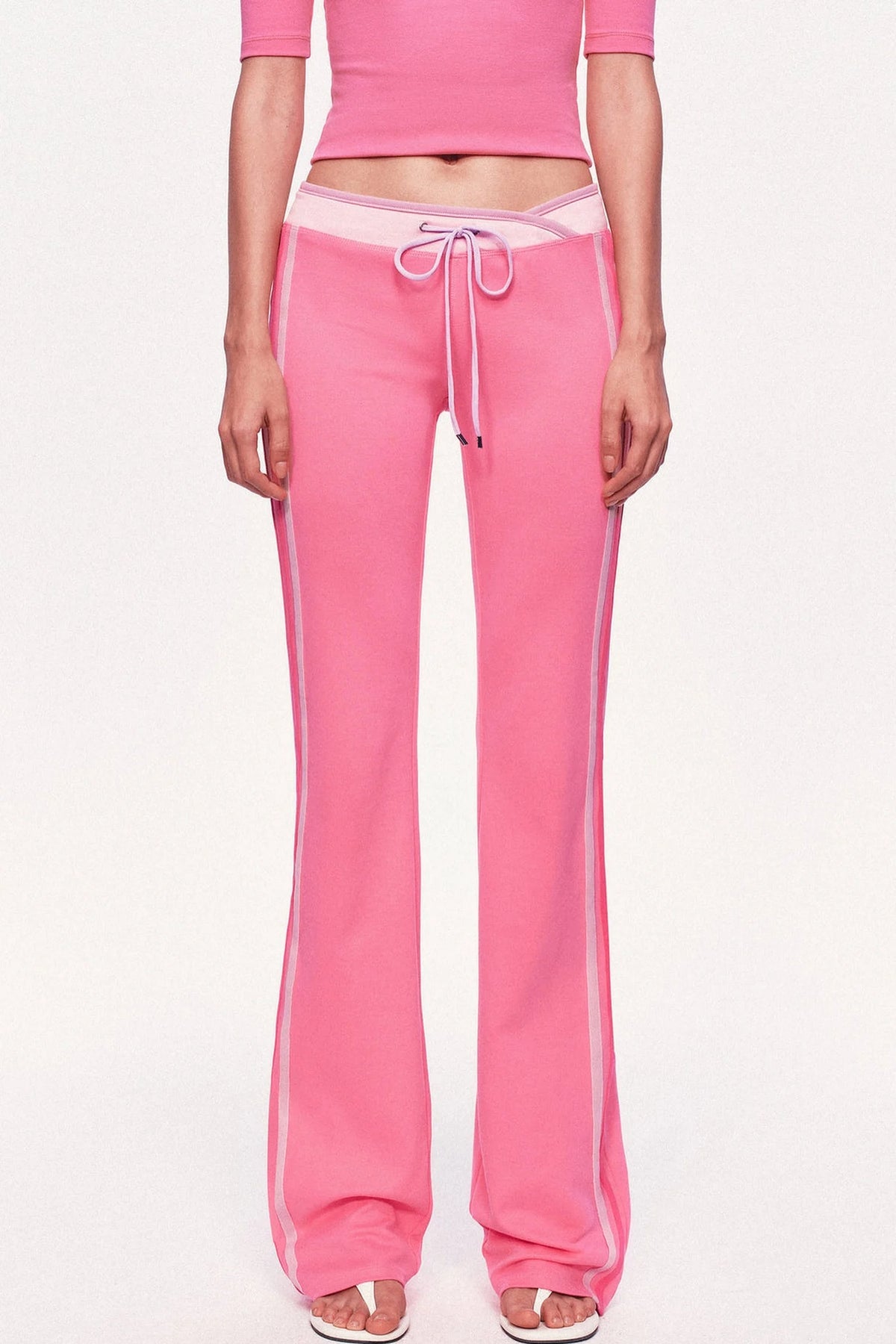 Low-Waisted Drawstring Double Waistband Straight Pants