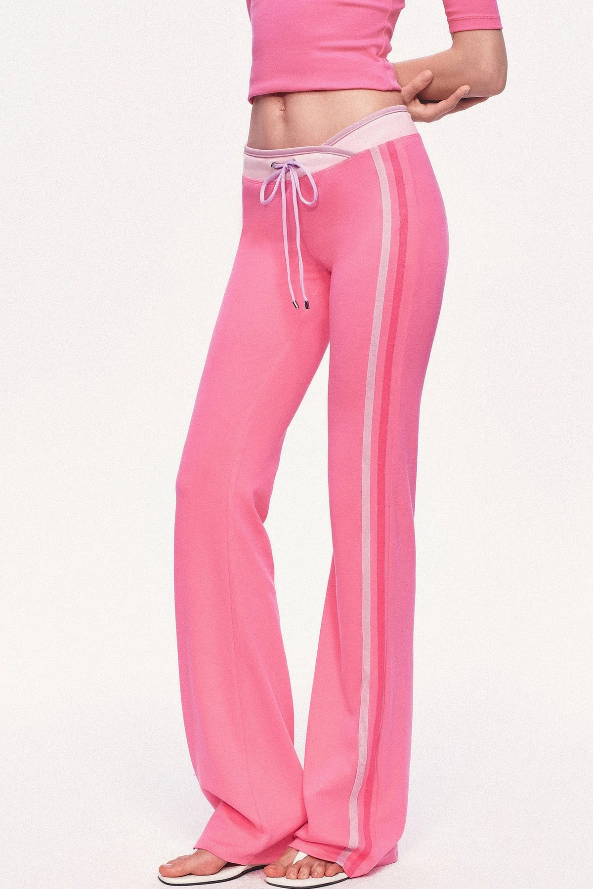 Low-Waisted Drawstring Double Waistband Straight Pants
