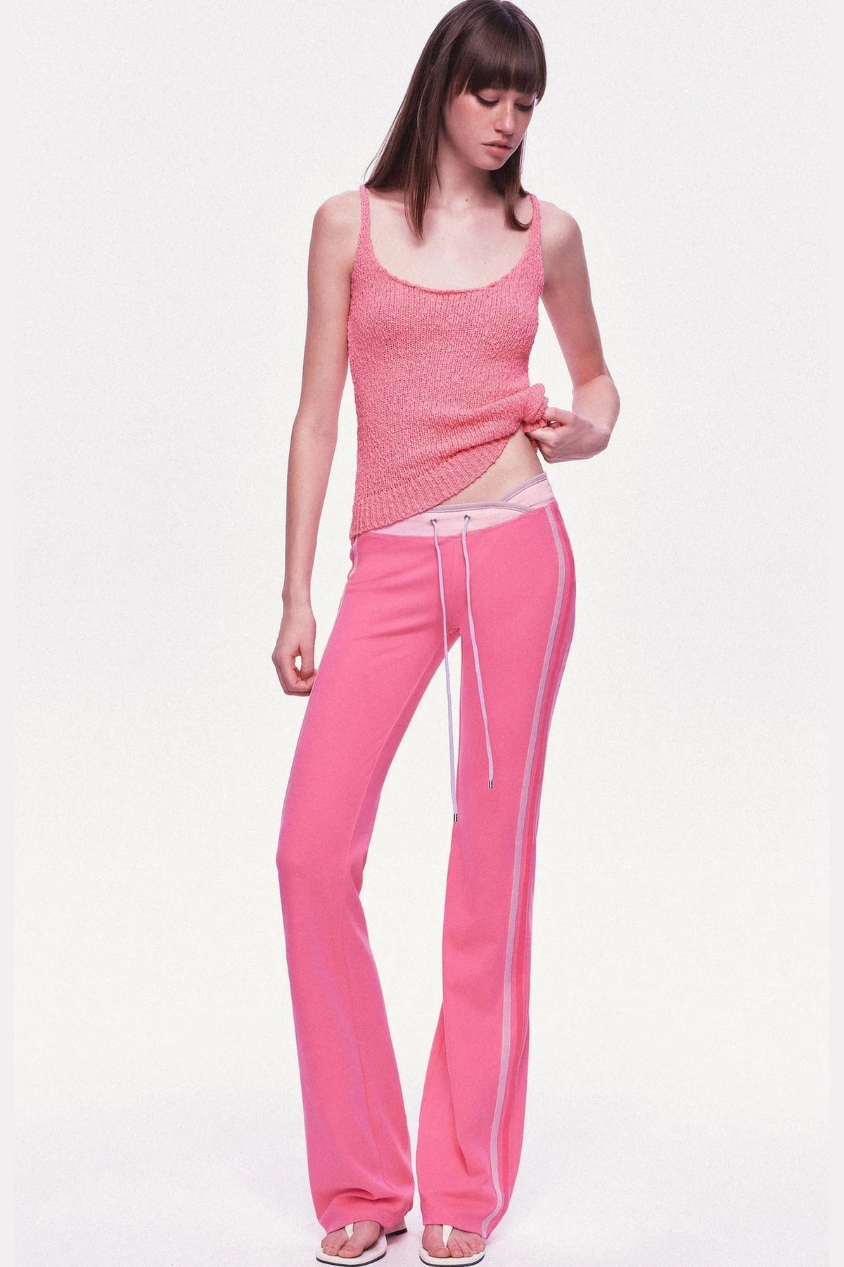 Low-Waisted Drawstring Double Waistband Straight Pants