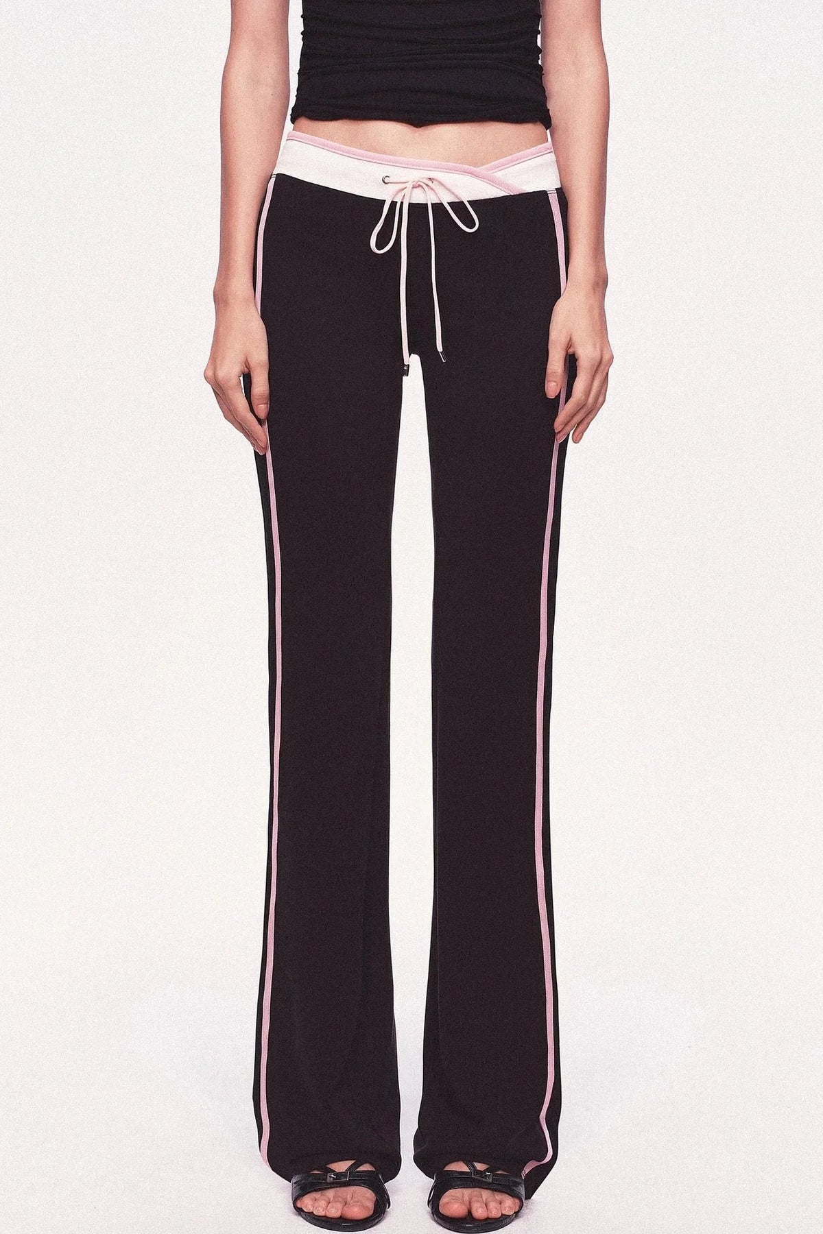 Low-Waisted Drawstring Double Waistband Straight Pants