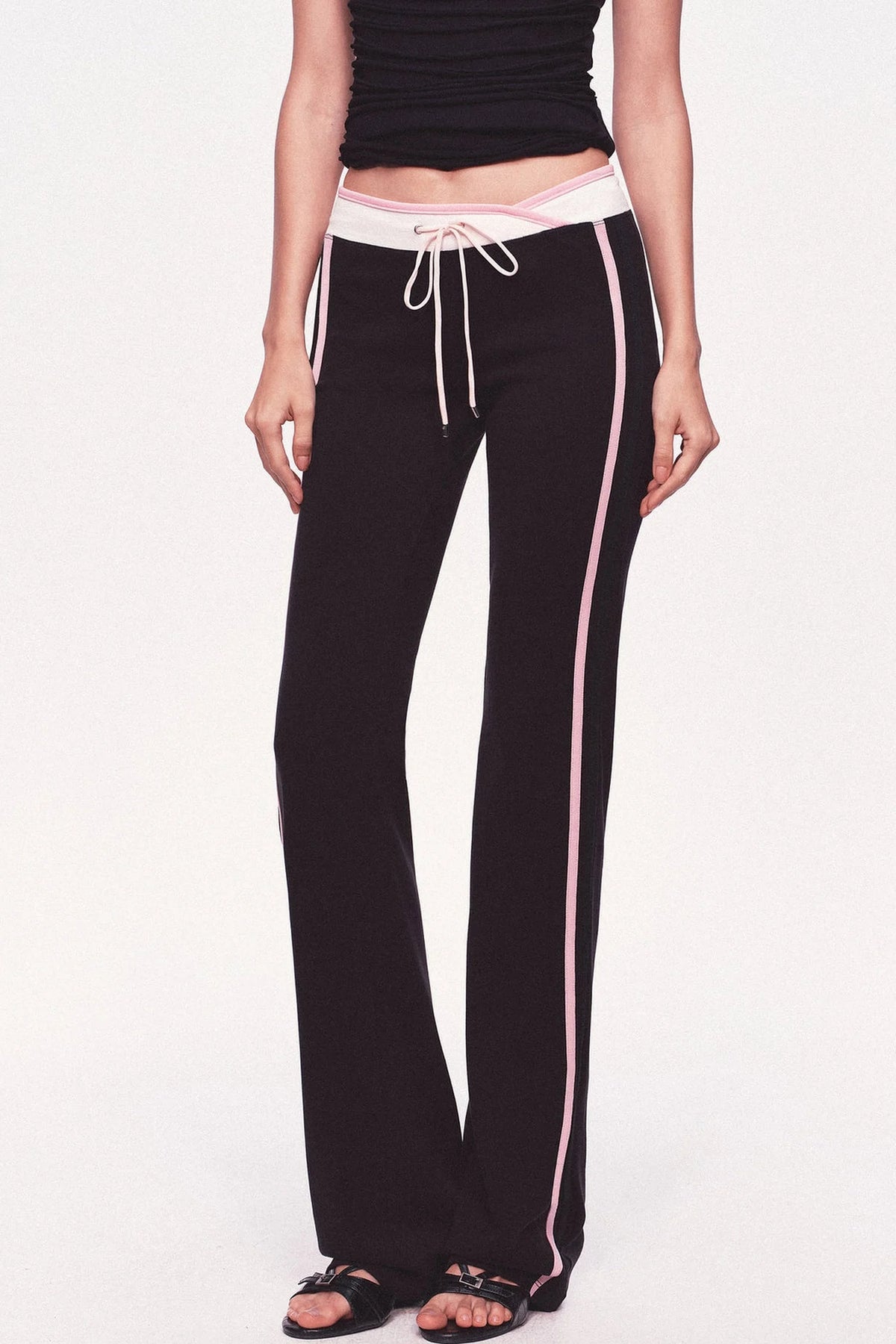 Low-Waisted Drawstring Double Waistband Straight Pants