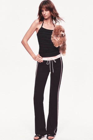 Low-Waisted Drawstring Double Waistband Straight Pants