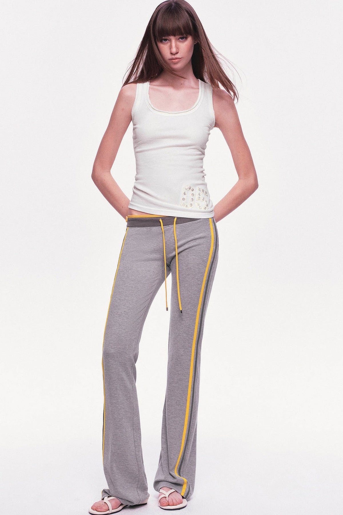 Low-Waisted Drawstring Double Waistband Straight Pants