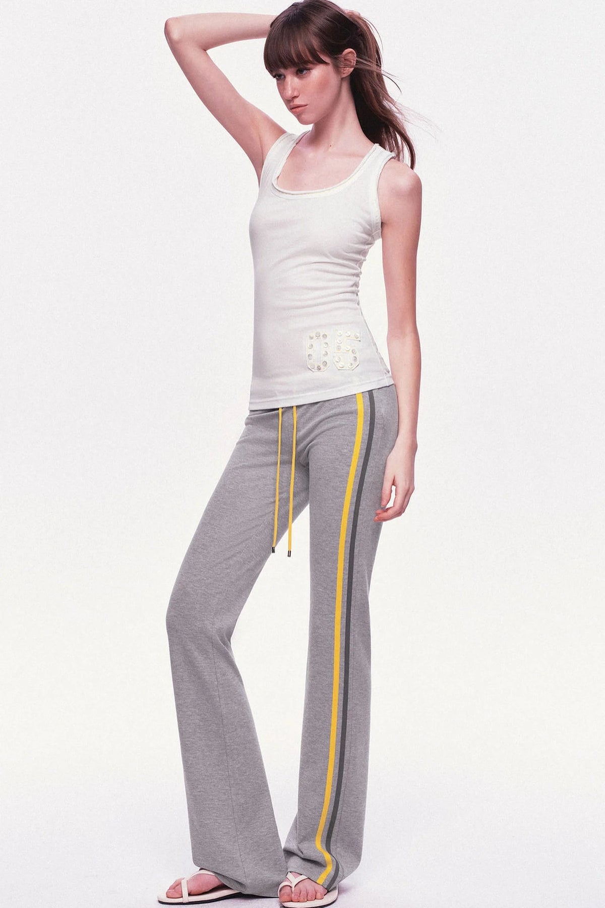 Low-Waisted Drawstring Double Waistband Straight Pants