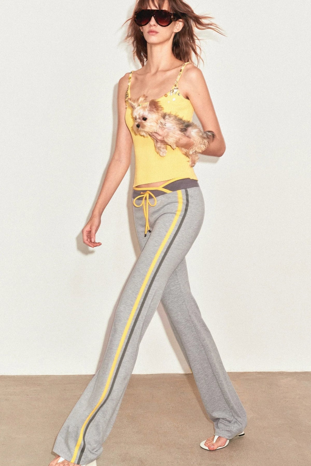 Low-Waisted Drawstring Double Waistband Straight Pants