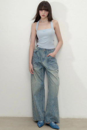 Luxe Rhinestone Wide-Leg Jeans