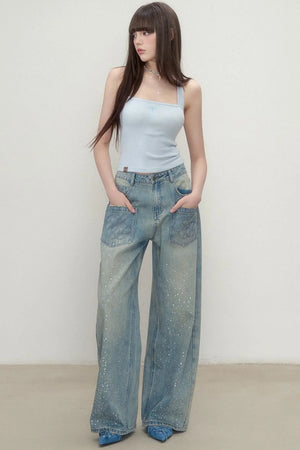 Luxe Rhinestone Wide-Leg Jeans