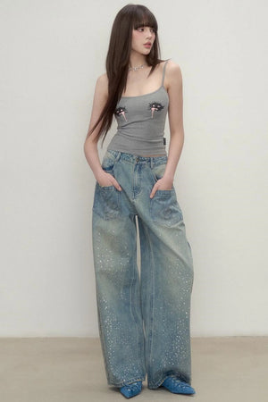 Luxe Rhinestone Wide-Leg Jeans