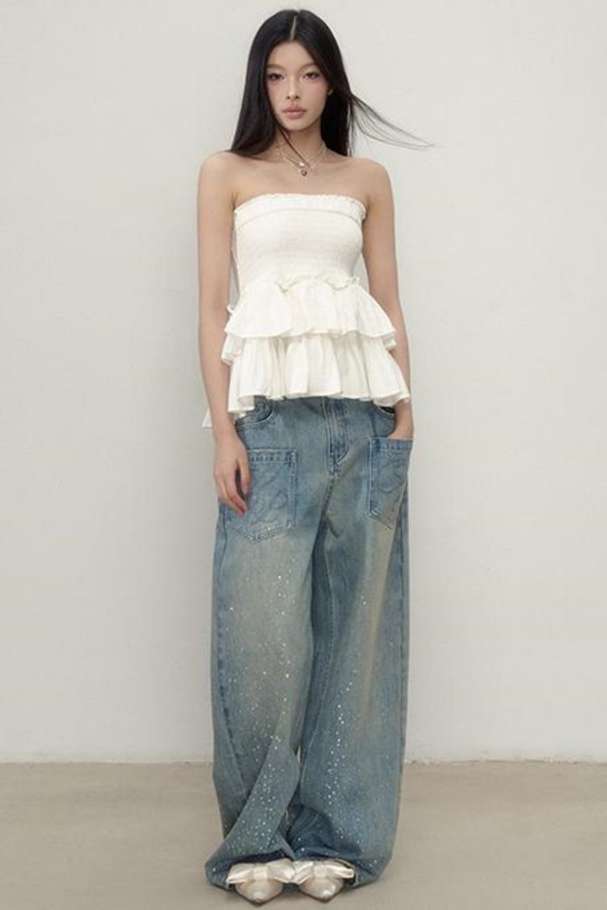 Luxe Rhinestone Wide-Leg Jeans