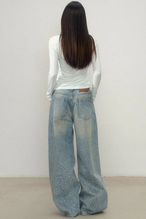 Luxe Rhinestone Wide-Leg Jeans