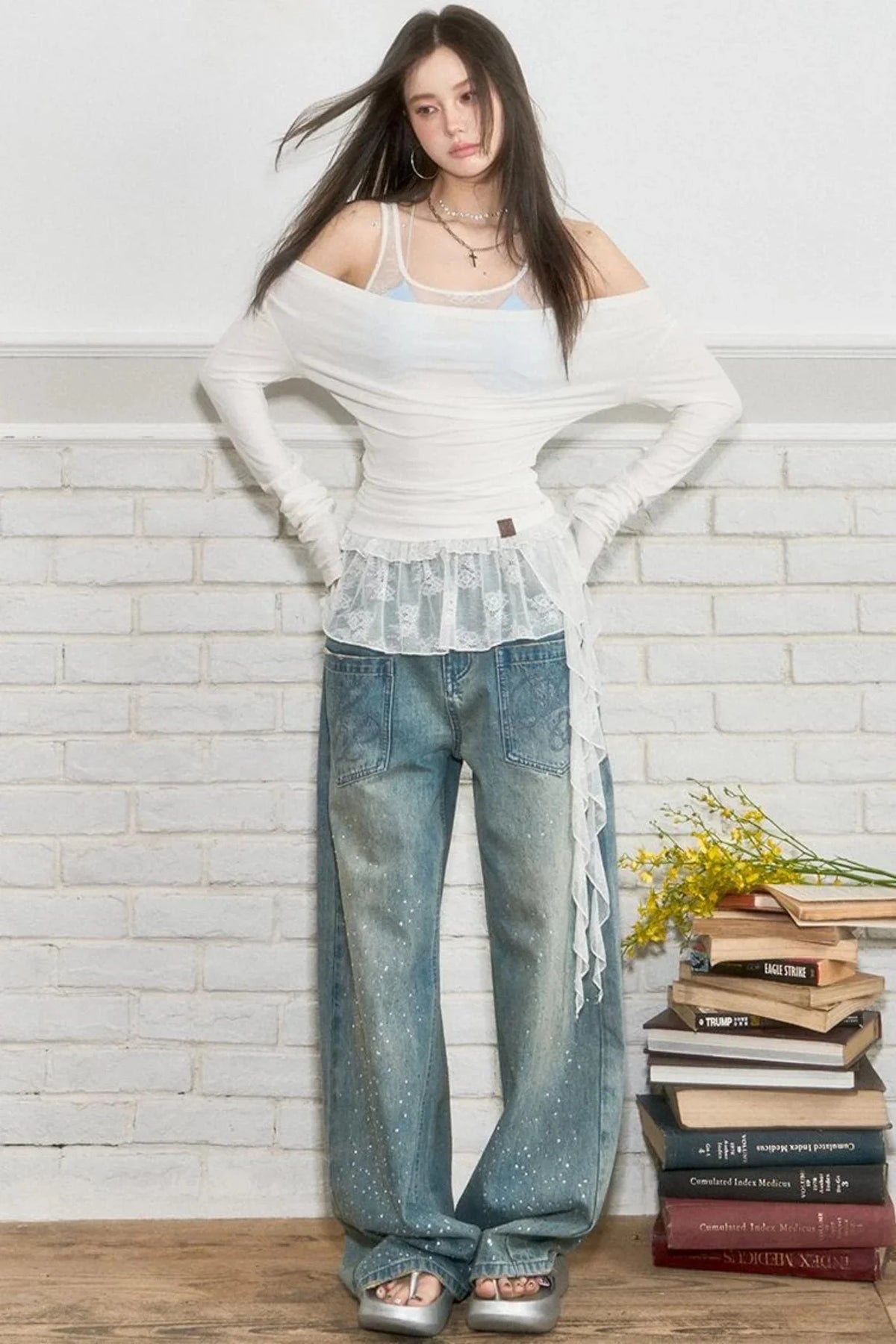 Luxe Rhinestone Wide-Leg Jeans
