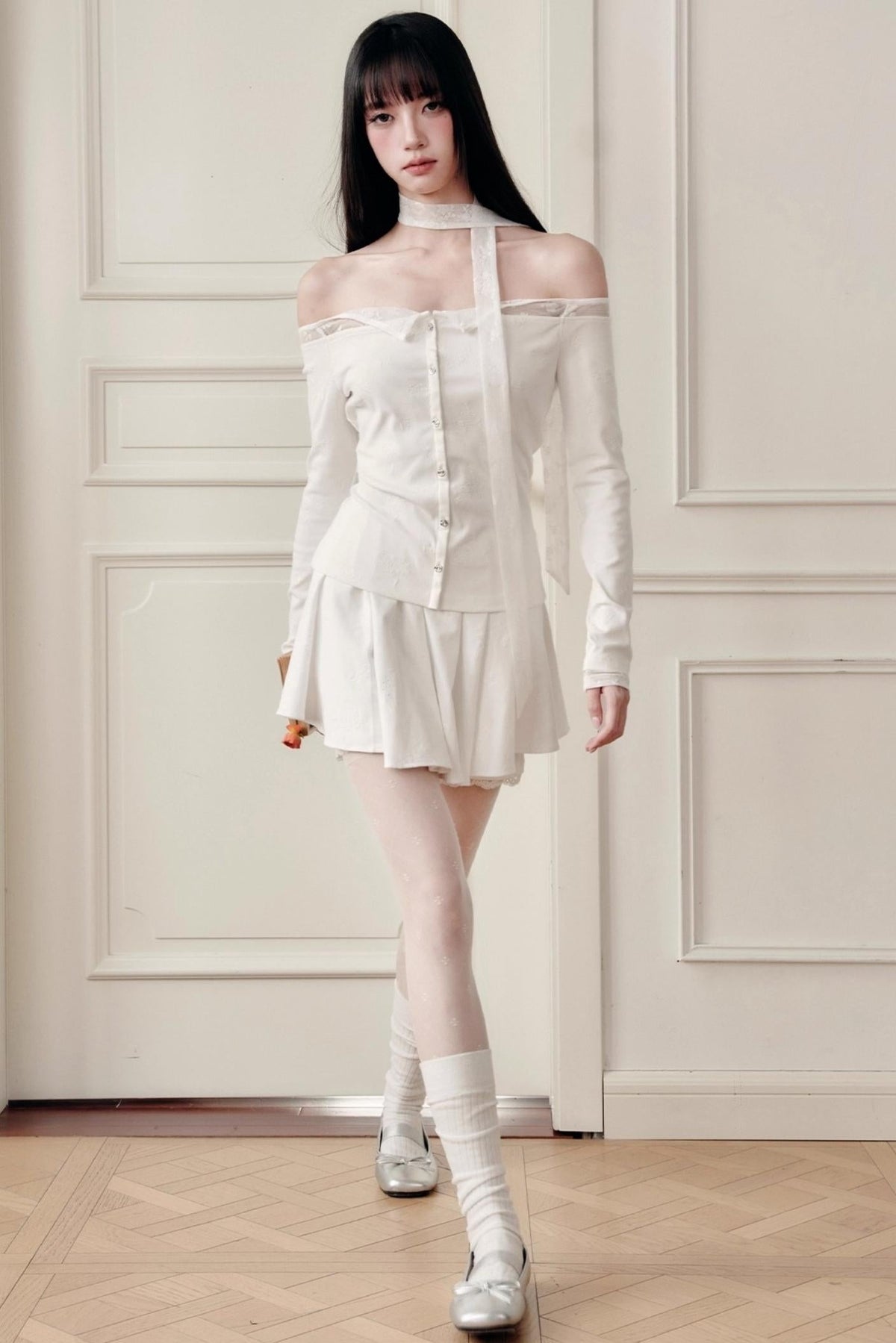 Luxury Moonlight Lace One-Shoulder Top Embroidered Skirt Set-Up