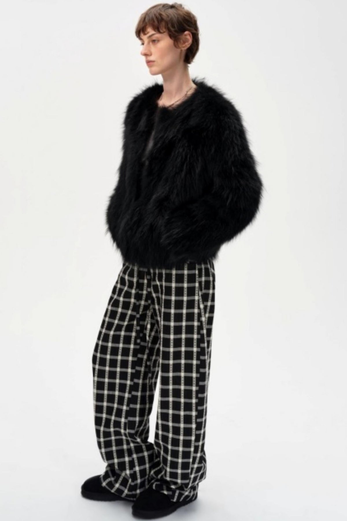 Lyocell Check Drawstring Cotton Trousers