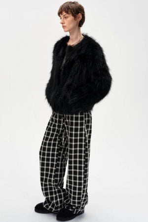 Lyocell Check Drawstring Cotton Trousers