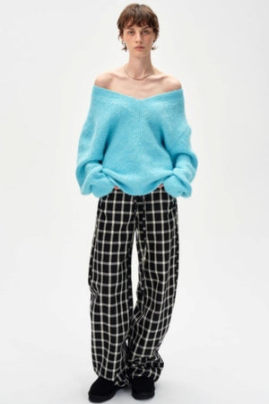 Lyocell Check Drawstring Cotton Trousers