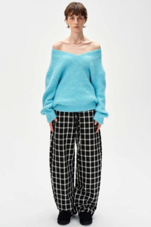 Lyocell Check Drawstring Cotton Trousers