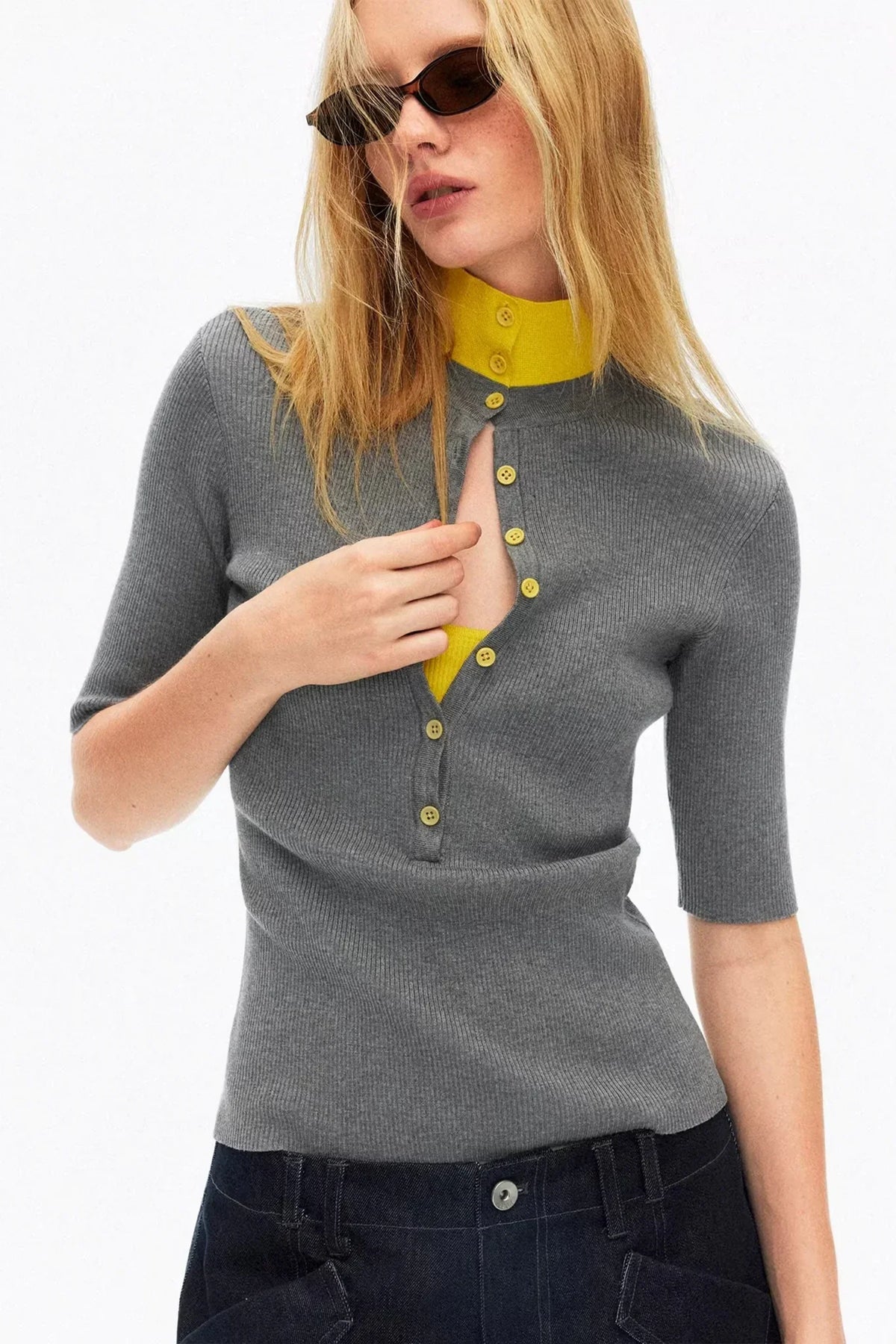 Lyocell Color-Blocked Knit Top