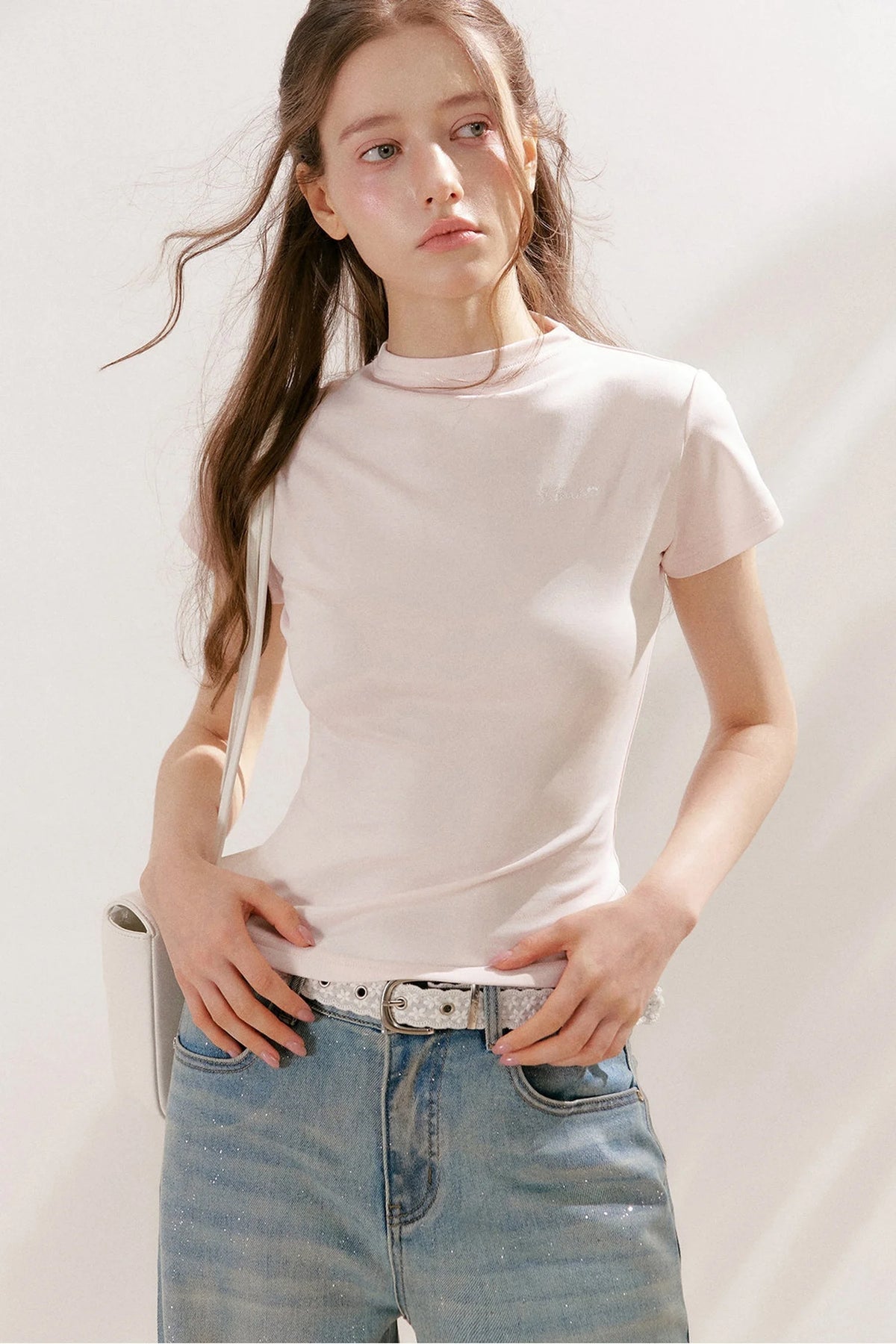 Lyocell Cotton Mock Neck Short Sleeve Top