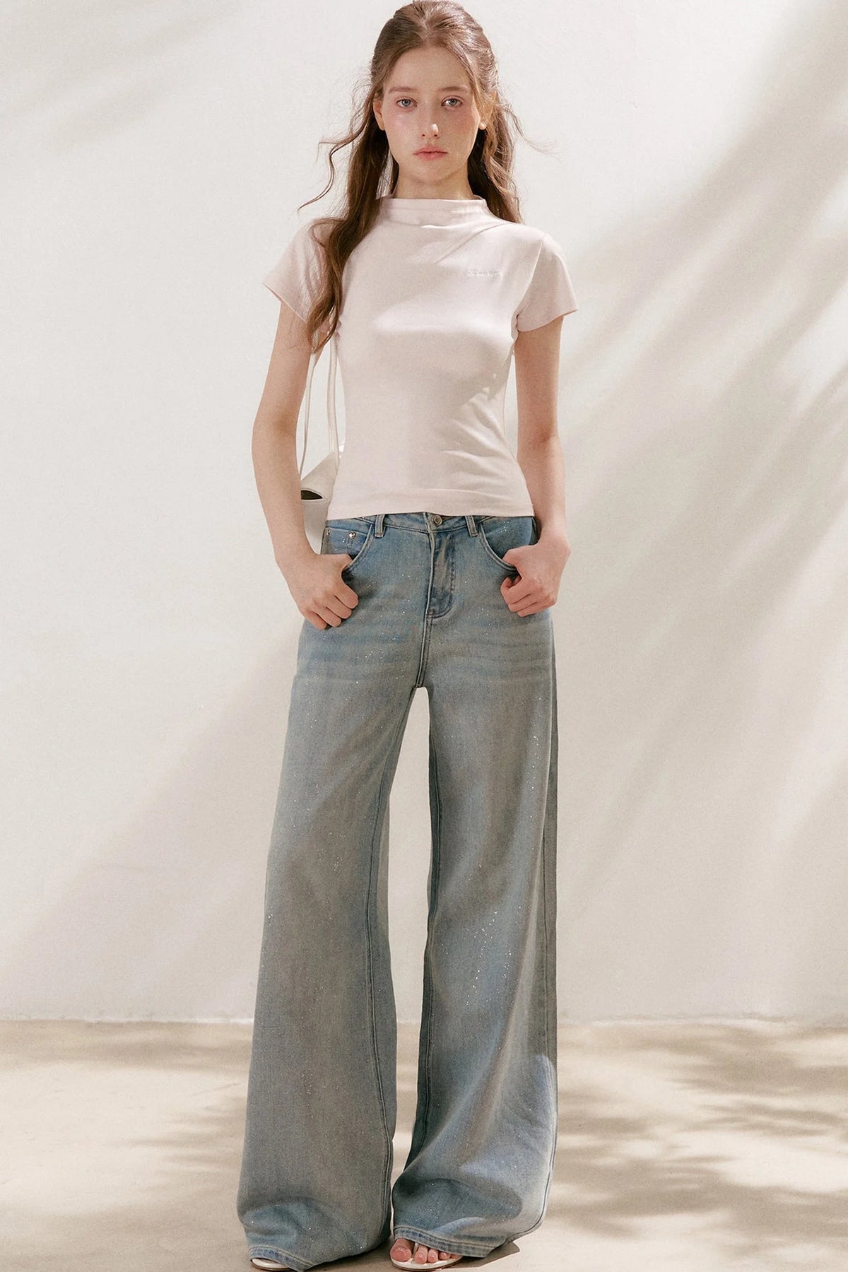 Lyocell Cotton Mock Neck Short Sleeve Top