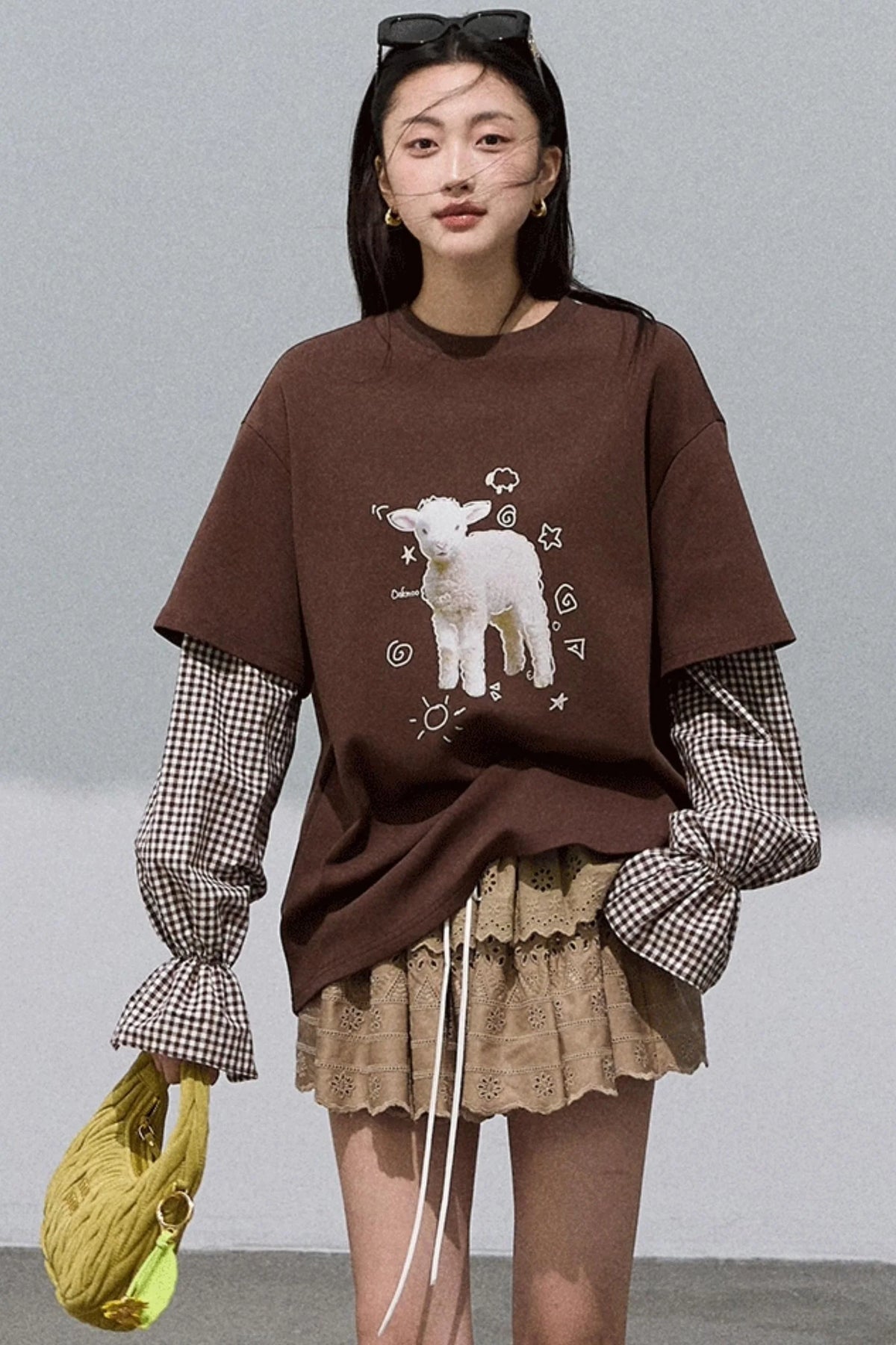 Lyocell Cotton Patchwork Plaid Sweatshirt