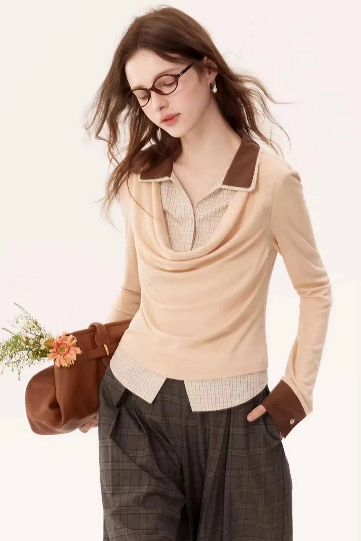 Lyocell Drape Plaid Blouse