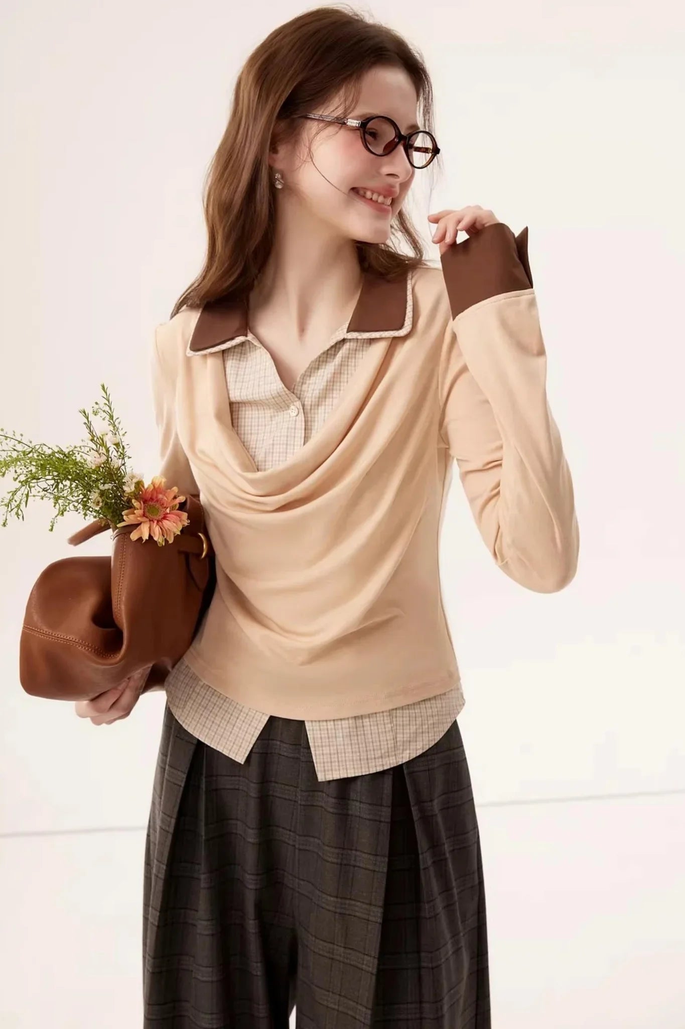 Lyocell Drape Plaid Blouse