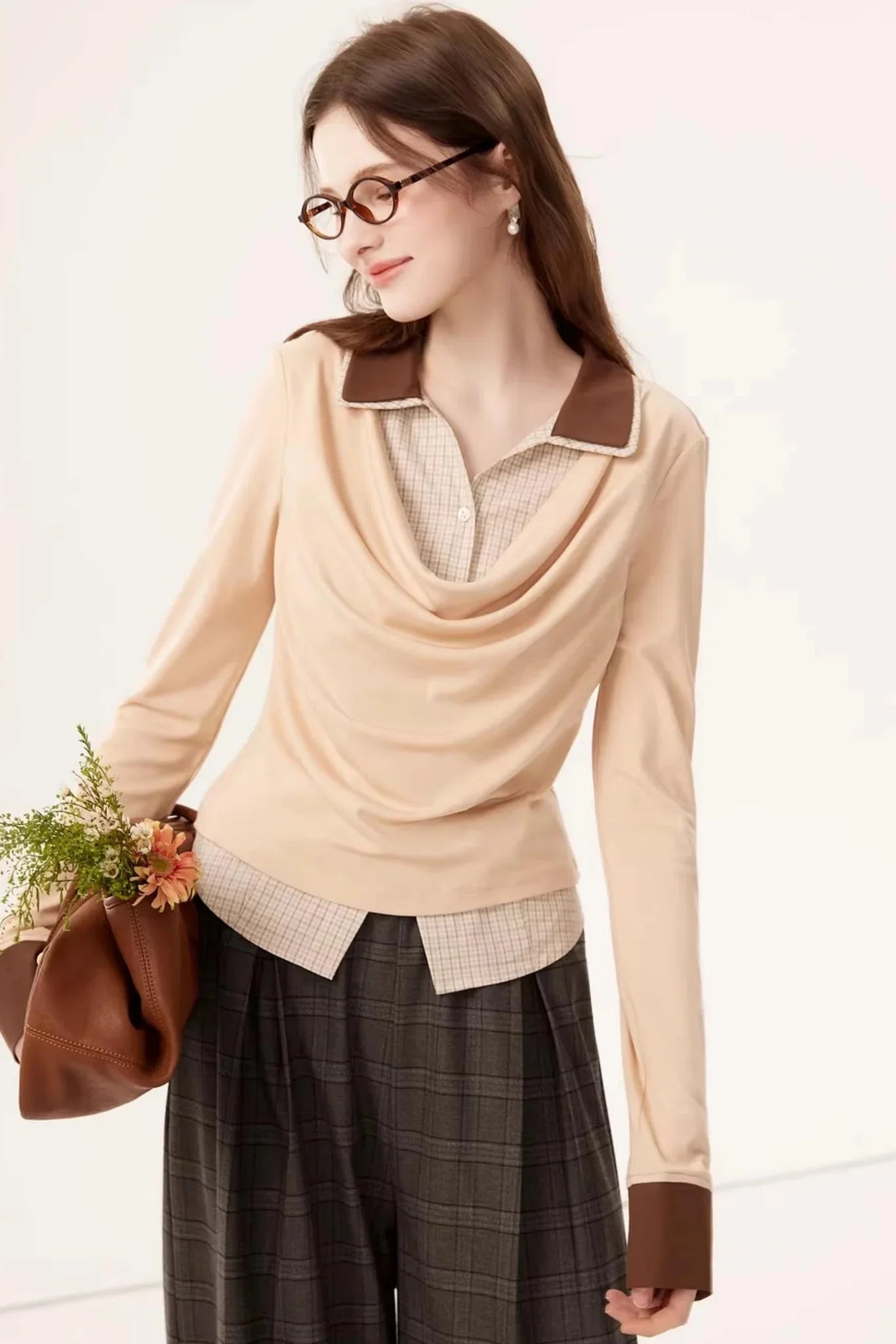 Lyocell Drape Plaid Blouse
