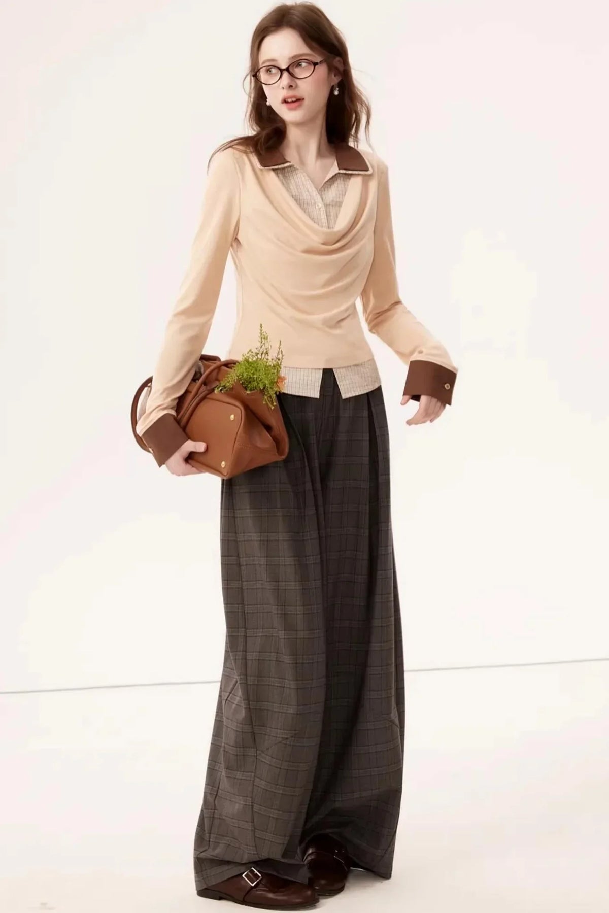 Lyocell Drape Plaid Blouse