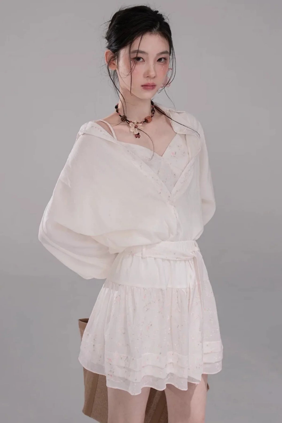 Lyocell Embroidered Blouse and Skirt Set-Up