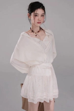 Lyocell Embroidered Blouse and Skirt Set-Up