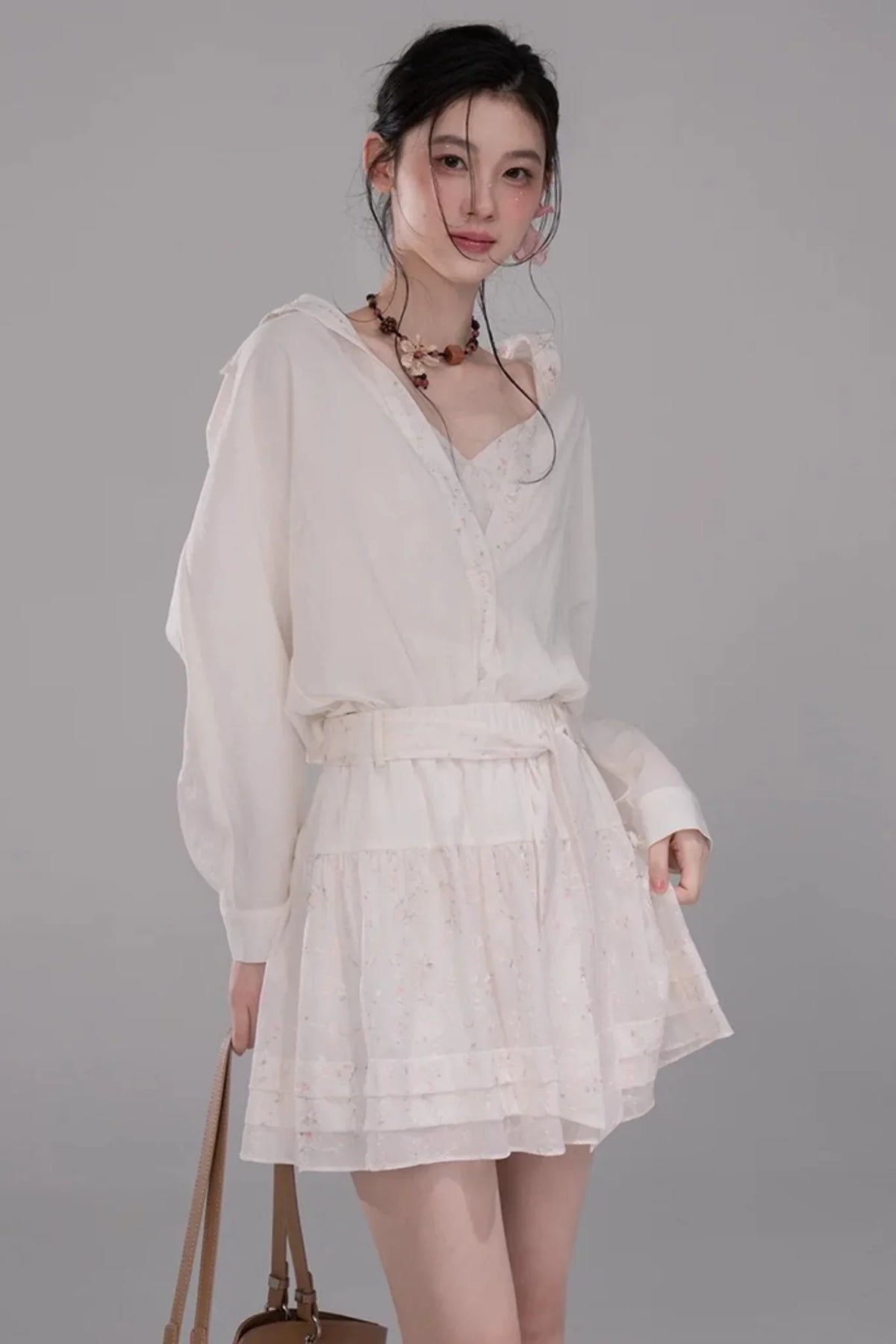 Lyocell Embroidered Blouse and Skirt Set-Up