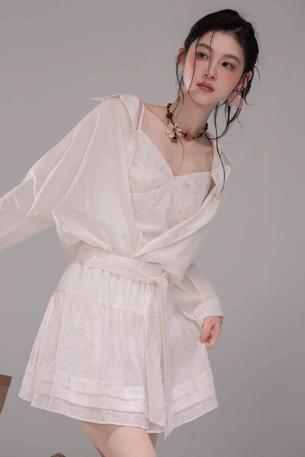 Lyocell Embroidered Blouse and Skirt Set-Up