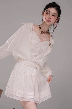 Lyocell Embroidered Blouse and Skirt Set-Up