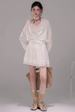 Lyocell Embroidered Blouse and Skirt Set-Up