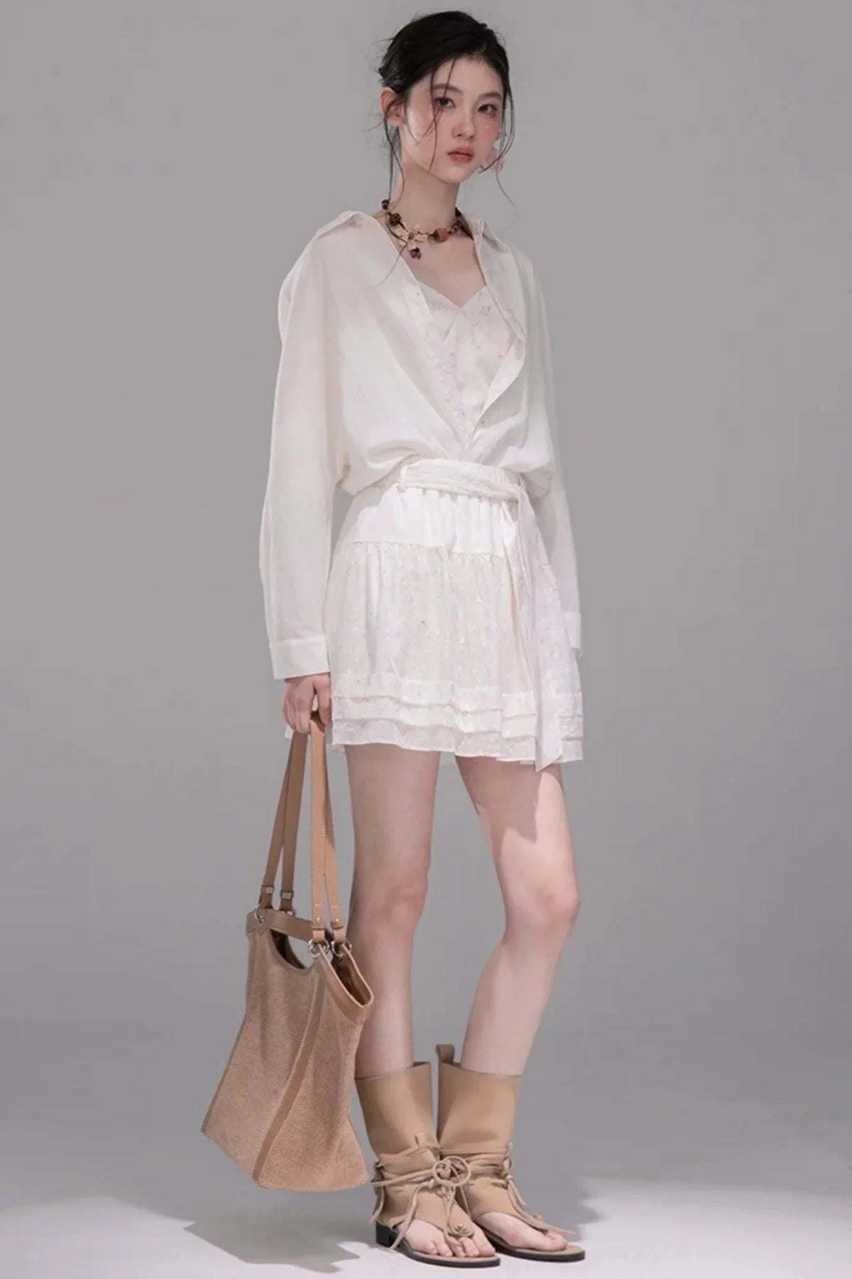 Lyocell Embroidered Blouse and Skirt Set-Up