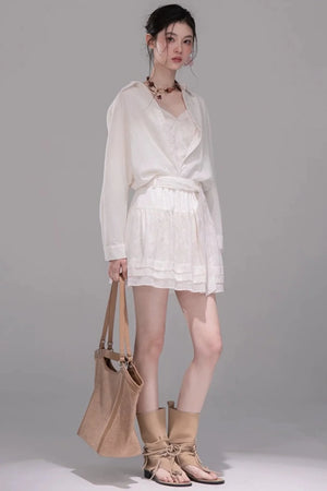 Lyocell Embroidered Blouse and Skirt Set-Up