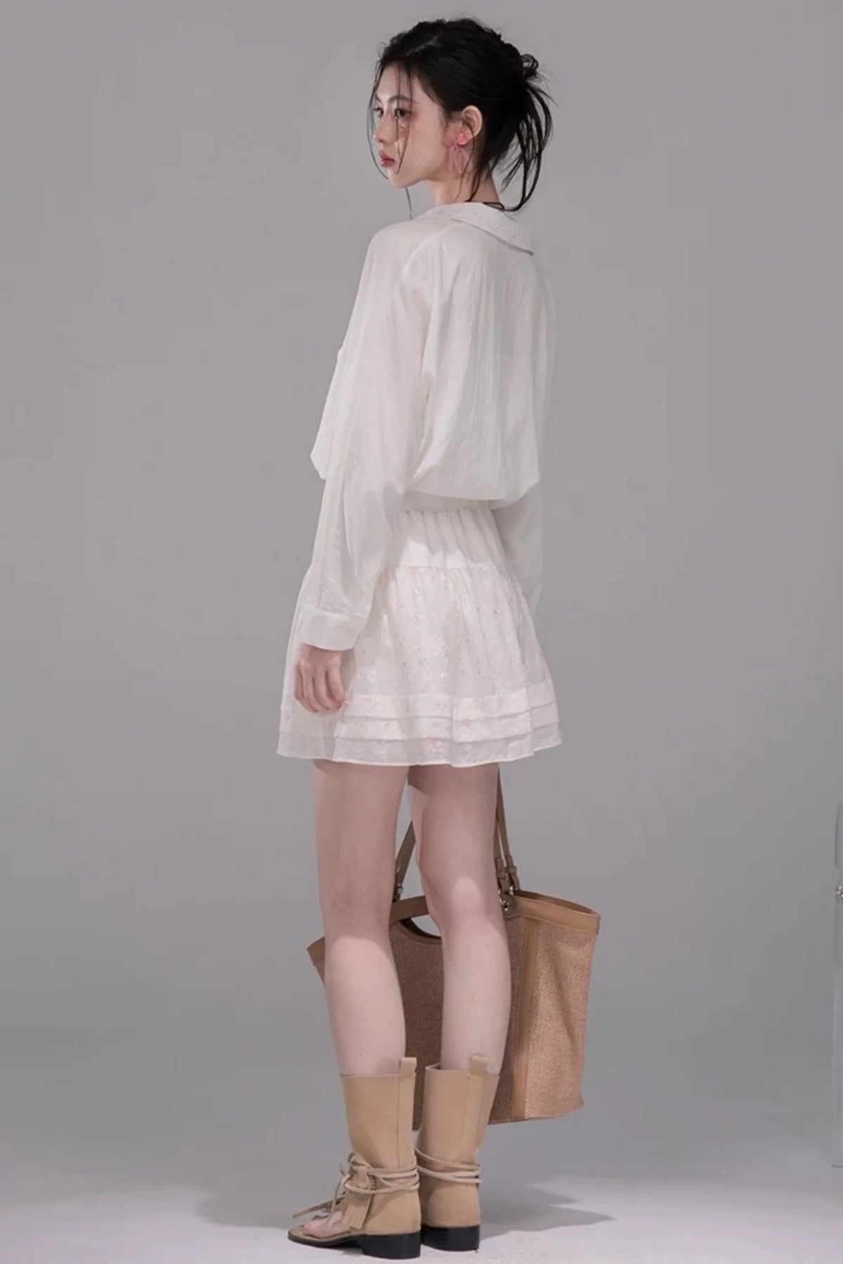 Lyocell Embroidered Blouse and Skirt Set-Up