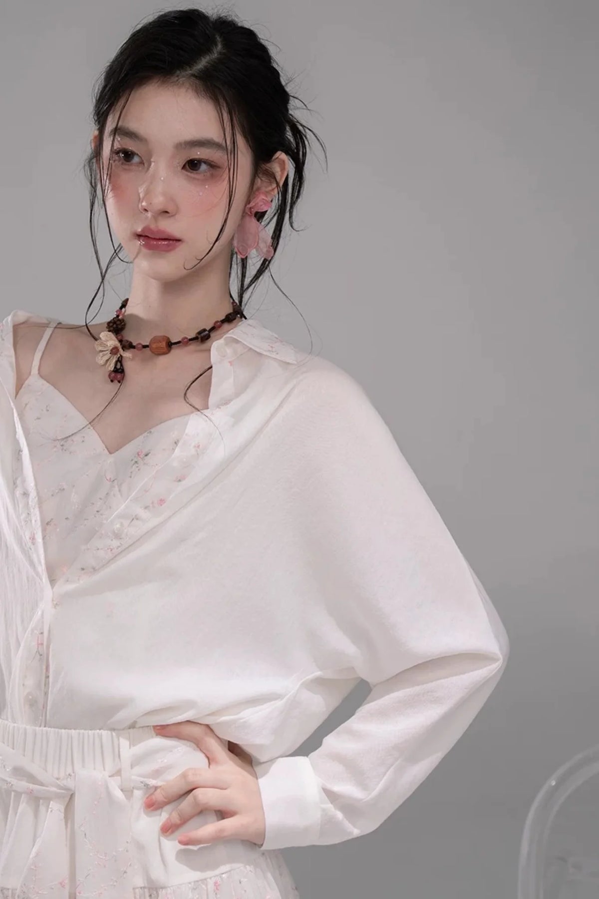 Lyocell Embroidered Blouse and Skirt Set-Up