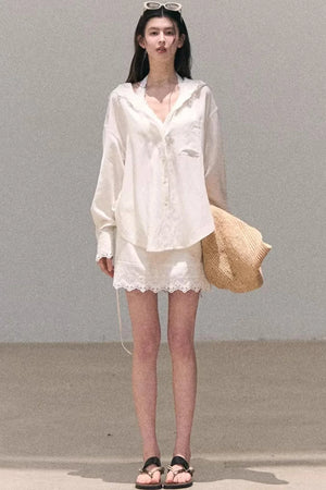 Lyocell Embroidered Draped Skirt Set-Up