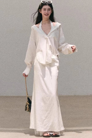 Lyocell Embroidered Draped Skirt Set-Up