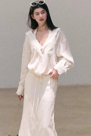 Lyocell Embroidered Draped Skirt Set-Up
