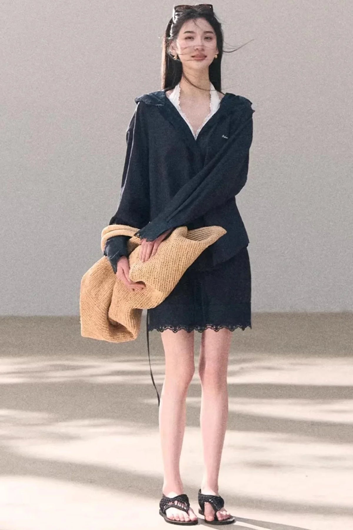 Lyocell Embroidered Draped Skirt Set-Up