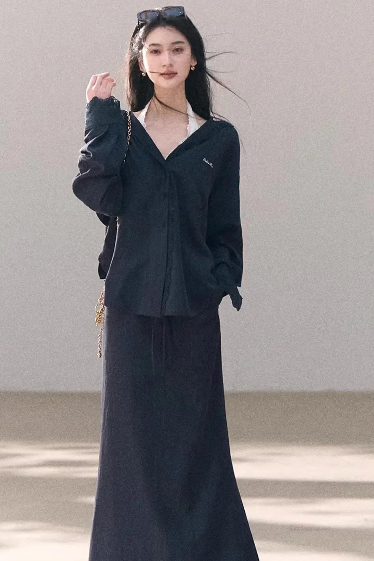 Lyocell Embroidered Draped Skirt Set-Up