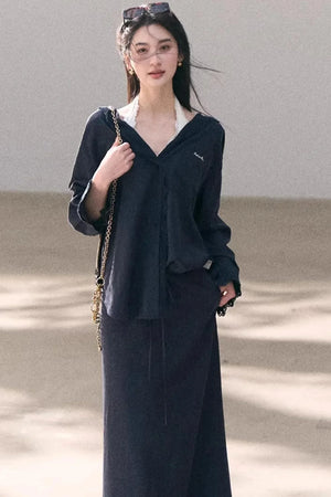 Lyocell Embroidered Draped Skirt Set-Up